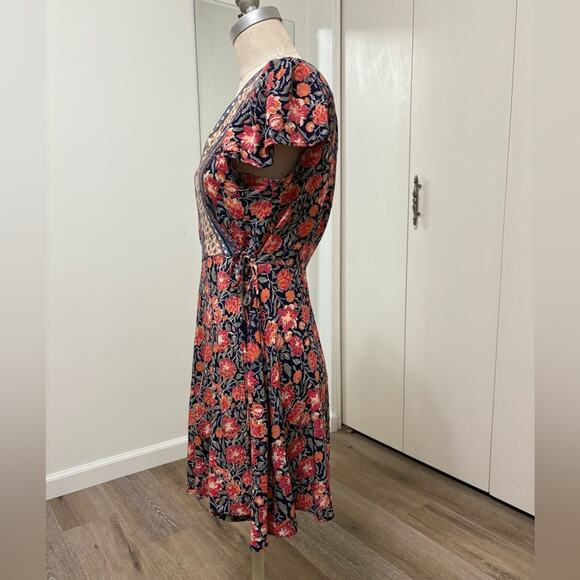 Blue Rain Romantic Boho Floral Wrap Dress Women’s Large Flattering V-Neck Chic - Picture 2 of 6